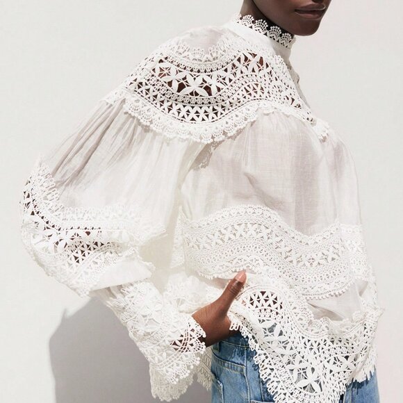 Tops - White Elegant Women's Patchwork Top